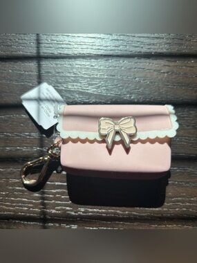 Bath and Body Works Pink Bow Silicone Keychain Pouch with Scalloped Edge